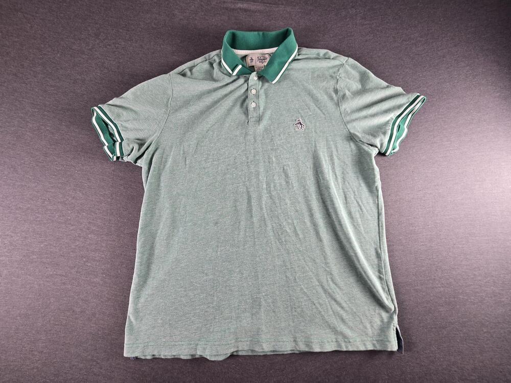 Original Penguin Polo Shirt Mens XL Green Solid Tipped Collar Logo Casual